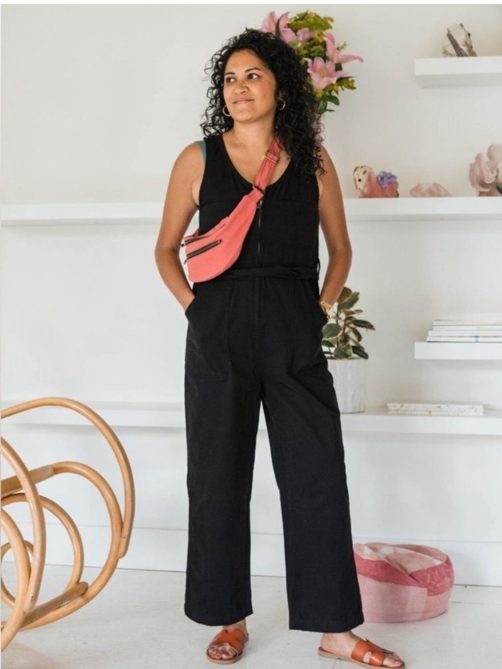Una Pluma Cremallera Jumpsuit Black